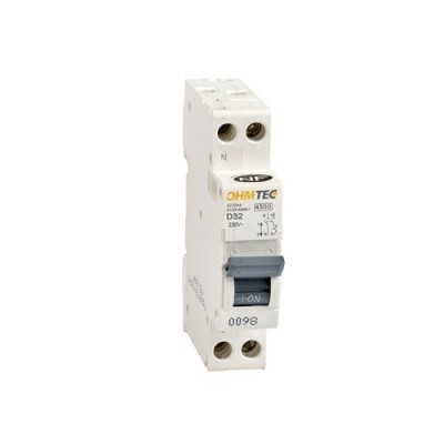Ohmtec - Disjoncteur à vis - 1P+N - 32A - 4.5kA/6kA - Courbe D - Réf : 423244