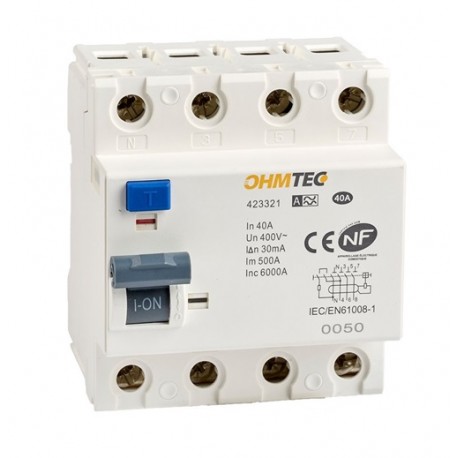 Ohmtec - Interrupteur différentiel 3P+N 6kA 40A type A - Réf : 423321