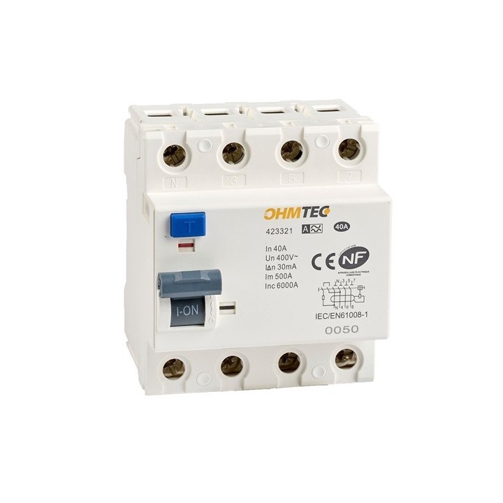 Ohmtec - Interrupteur différentiel 3P+N 6kA 40A type A - Réf : 423321