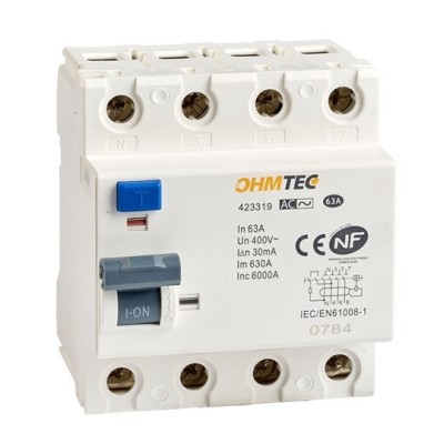 Ohmtec - Interrupteur différentiel - 3P+N - 6kA - 63A - Type A - Réf : 423322