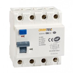 Ohmtec - Interrupteur différentiel 3P+N 6kA, 40A type AC - Réf : 423318