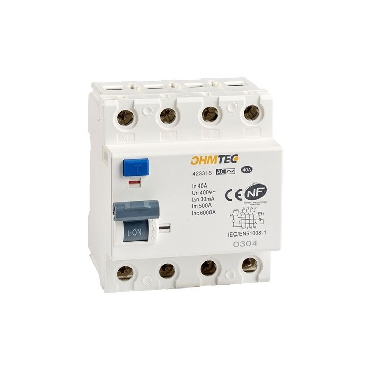 Ohmtec - Interrupteur différentiel 3P+N 6kA, 40A type AC - Réf : 423318