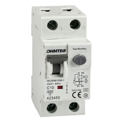 Ohmtec - Disjoncteur différentiel à vis 1P+N 10A 30mA 6kA Courbe C - Réf : 423450