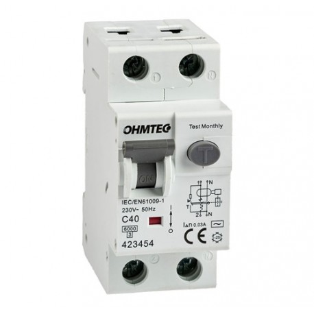 Ohmtec - Disjoncteur différentiel à vis 1P+N 40A 30mA 6kA Courbe C - Réf : 423454