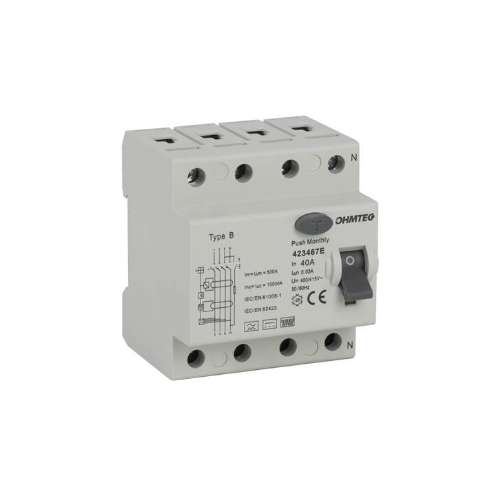 Ohmtec - Interrupteur différentiel - 3P+N - 6kA - 40A - Type B - Réf : 423467