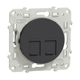 Schneider Odace - Prise double RJ45 cat.6 STP - Grade 2TV min à grade 3TV - Anthracite - Réf : S540486