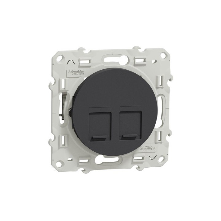 Schneider Odace - Prise double RJ45 cat.6 STP - Grade 2TV min à grade 3TV - Anthracite - Réf : S540486