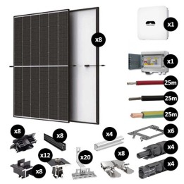 Kit Photovoltaïque 3400W - Toiture en tuile - Pose portrait - 2 rangées - Onduleur Hybride Huawei - Réf : PV443400M-T-PO-2
