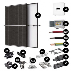 Kit Photovoltaïque 2550W - Toiture en tuile plate - Pose portrait - Onduleur hybride Huawei - Réf : PV442550M-TP-PO