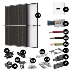 Kit Photovoltaïque 5950W - Toiture en tuile plate - Pose portrait - Onduleur hybride Huawei  - Réf : PV445950M-TP-PO