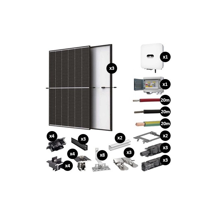 Kit Photovoltaïque 1275W - Toiture en fibrociment - Pose portrait - Onduleur hybride Huawei - Réf : PV441275M-F-PO