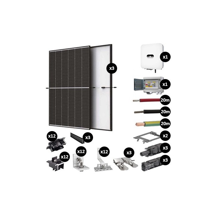 Kit Photovoltaïque 1275W - Toiture en tuile - Pose paysage - Onduleur hybride Huawei - Réf : PV441275M-T-PA