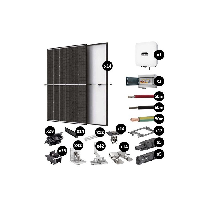 Kit Photovoltaïque 5950W - Toiture en tuile plate - Pose paysage - Onduleur hybride Huawei - Réf : PV445950M-TP-PA