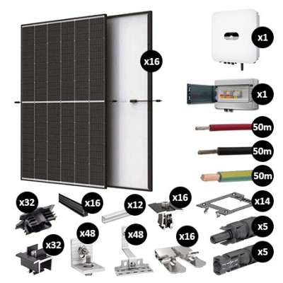 Kit Photovoltaïque 6800W - Toiture en tuile plate - Pose paysage - Onduleur hybride Huawei - Réf : PV446800M-TP-PA