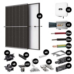 Kit Photovoltaïque 3400W évolutif - Tuile plate - Pose paysage - 2 rangées - Onduleur hybride Huawei - Réf : PV443400M-TP-PA-2E
