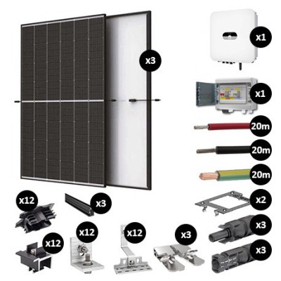 Kit Photovoltaïque 1275W - Toiture en ardoise - Pose paysage - Onduleur hybride Huawei - Réf : PV441275M-A-PA