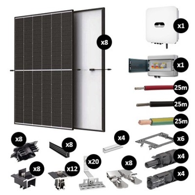 Kit Photovoltaïque 3400W évolutif - Fibrociment - Pose paysage - 2 rangées - Onduleur hybride Huawei - Réf : PV443400M-F-PA-2E