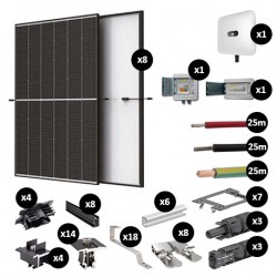 Kit Photovoltaïque 3400W - Toiture en tuile plate - Pose portrait - 1 rangée - Onduleur hybride Huawei - Réf : PV443400T-TP-PO-1
