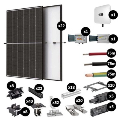 Kit Photovoltaïque 9350W - Toiture en tuile - Pose portrait - Onduleur hybride Huawei - Réf : PV449350T-T-PO