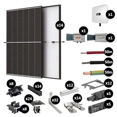 Kit Photovoltaïque 5950W - Toiture en ardoise - Pose portrait - Onduleur hybride Huawei - Réf : PV445950T-A-PO