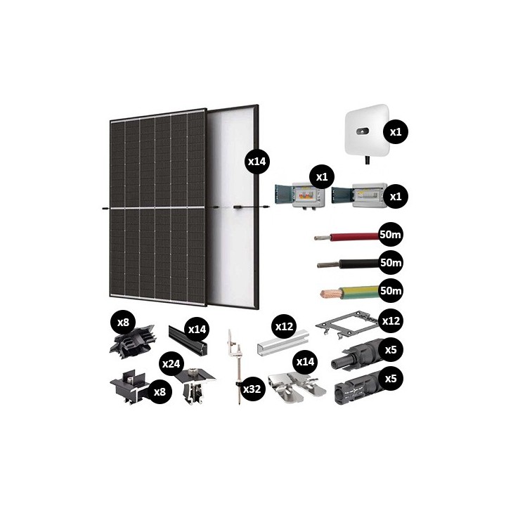 Kit Photovoltaïque 5950W - Toiture en fibrociment - Pose portrait - Onduleur hybride Huawei - Réf : PV445950T-F-PO
