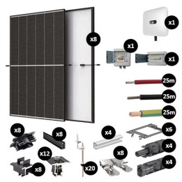 Kit Photovoltaïque 3400W évolutif - Fibrociment - Pose portrait - 2 rangées - Onduleur hybride Huawei - Réf : PV443400T-F-PO-2E