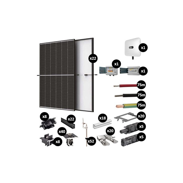 Kit Photovoltaïque 9350W - Toiture en fibrociment - Pose portrait - Onduleur hybride Huawei - Réf : PV449350T-F-PO