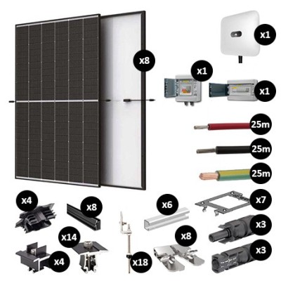 Kit Photovoltaïque 3400W - Toiture en fibrociment - Pose portrait - 1 rangée - Onduleur hybride Huawei - Réf : PV443400T-F-PO-1