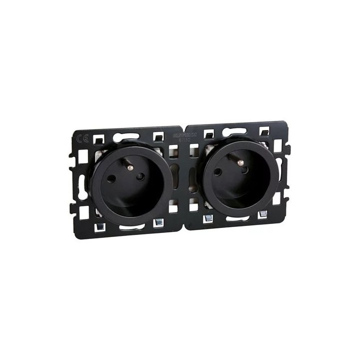 Eur'Ohm Square - Double prise 2P+T monobloc vulcain - Réf : 60363