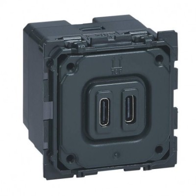 Legrand Céliane - Chargeur double USB Type C - 3A - 15W - Réf : 067466
