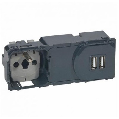 Legrand Céliane - Prise de Courant + Prise double USB Type A - 3A - Précâblées - Réf : 067106