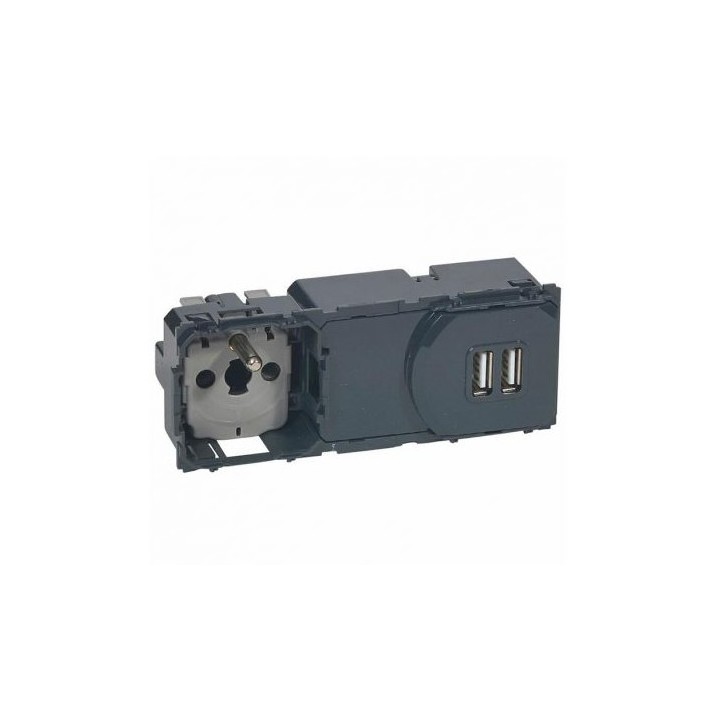 Legrand Céliane - Prise de Courant + Prise double USB Type A - 3A - Précâblées - Réf : 067106