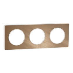 Schneider - Odace Touch - plaque Bronze brossé liseré - blanc 3 postes horiz./vert. 71mm - Réf : S520806L
