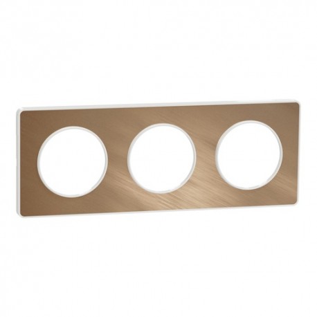 Schneider - Odace Touch - plaque Bronze brossé liseré - blanc 3 postes horiz./vert. 71mm - Réf : S520806L
