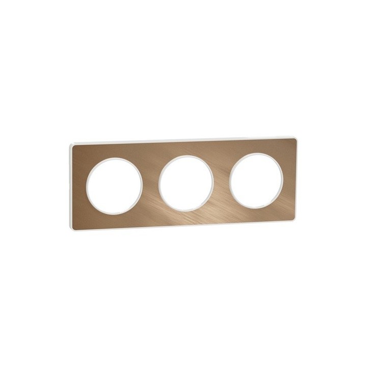 Schneider - Odace Touch - plaque Bronze brossé liseré - blanc 3 postes horiz./vert. 71mm - Réf : S520806L