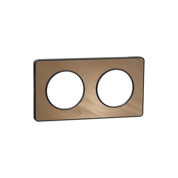 Schneider - Odace Touch - Plaque bronze brossé avec liseré anthracite 2 postes horiz./vert. 71mm - Réf : S540804L