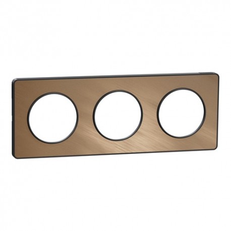 Schneider - Odace Touch - Plaque Bronze brossé avec liseré anthracite - 3 postes horiz./vert. 71mm - Réf : S540806L
