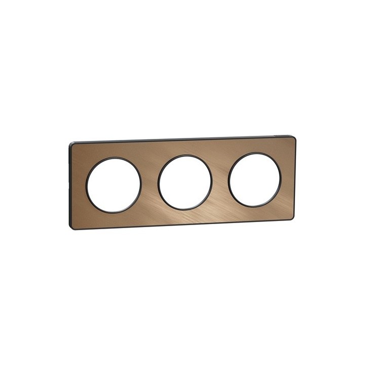 Schneider - Odace Touch - Plaque Bronze brossé avec liseré anthracite - 3 postes horiz./vert. 71mm - Réf : S540806L