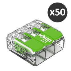 Wago - 50 bornes 221 Green Range 3x4mm² à leviers souples & rigides - Réf : 221-423(50)