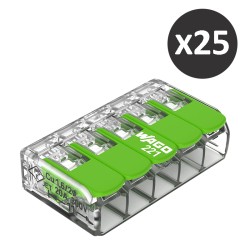 Wago - 25 bornes 221 Green Range 5x4mm² à leviers souples & rigides - Réf : 221-425(25)