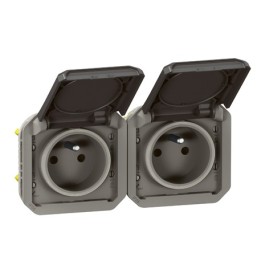 Legrand - Double prise de courant précâblée 2x2P+T horizontale étanche Plexo 16A 250V IP55 2 postes anthracite - Réf : 069842L