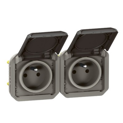 Legrand - Double prise de courant précâblée 2x2P+T horizontale étanche Plexo 16A 250V IP55 2 postes anthracite - Réf : 069842L