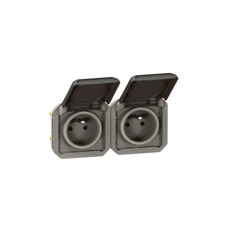 Legrand - Double prise de courant précâblée 2x2P+T horizontale étanche Plexo 16A 250V IP55 2 postes anthracite - Réf : 069842L