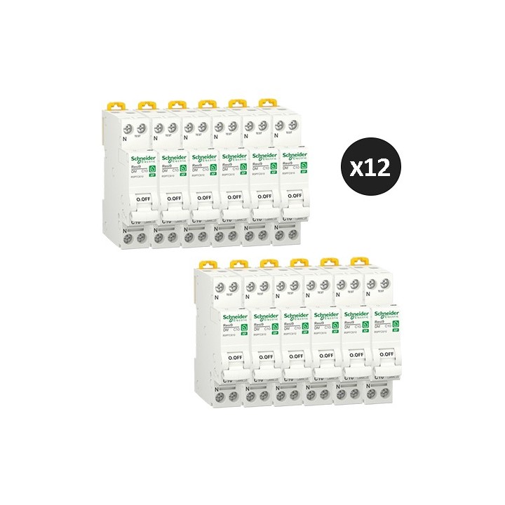 Schneider - Resi9 XP - Lot de 12 disjoncteurs modulaires - 1P+N - 10A - courbe C - peignable - Réf : R9PFC610(12)