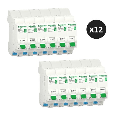 Schneider - Resi9 XE - Lot de 12 disjoncteurs modulaires - 1P+N - 10A - courbe C - embrochable - Réf : R9EFC610(12)