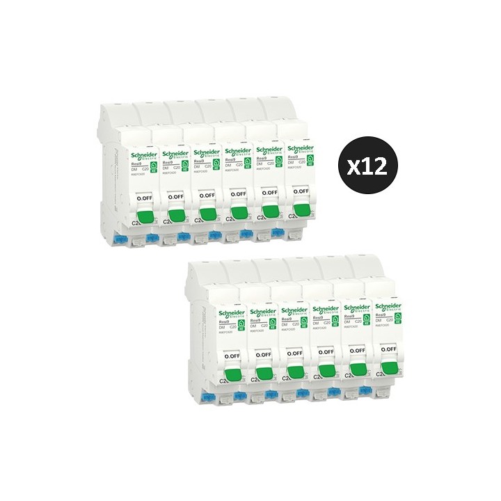 Schneider - Resi9 XE - Lot de 12 disjoncteurs modulaires - 1P+N - 20A - courbe C - embrochable - Réf : R9EFC620(12)