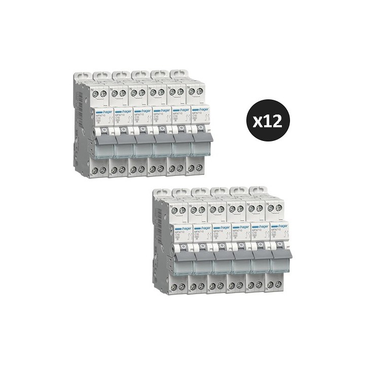 Hager - Lot de 12 disjoncteurs monophasés 1P+N 3kA C 10A à vis - Réf : MFN710(12)