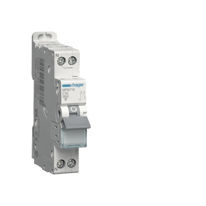Hager - Disjoncteur monophasé 1P+N 3kA C 10A à vis - Réf : MFN710