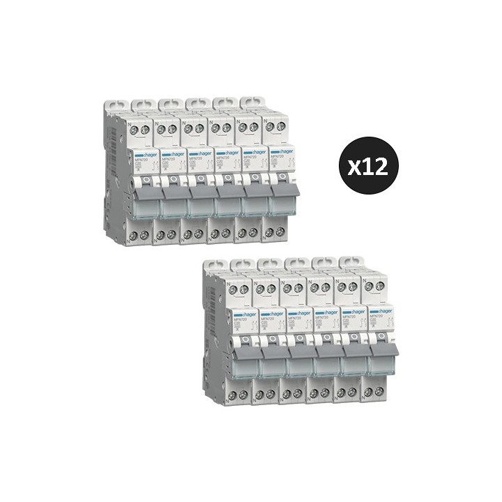 Hager - Lot de 12 disjoncteurs 1P+N 3kA C 20A à Vis - Réf : MFN720(12)