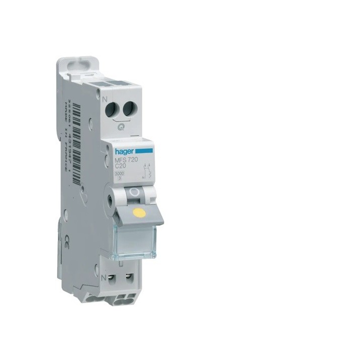 Hager - Disjoncteur monophasé 1P+N 3kA C 20A Auto - Réf : MFS720
